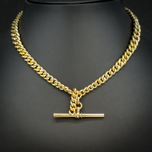 Antique Rolled Gold Curb Chain with T-Bar and Double Dog Clips - 14.5"