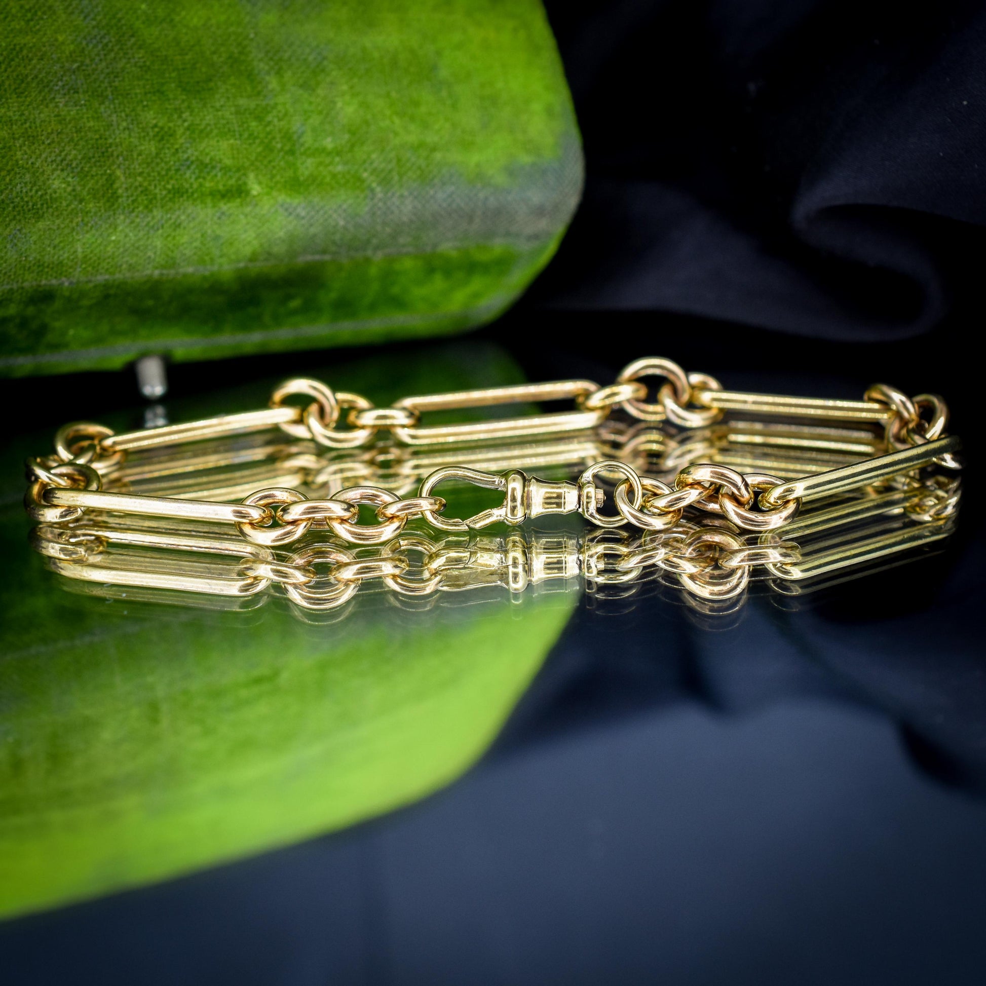 Antique Rolled Gold Trombone Link Bracelet with Dog Clip / Extender | 9"