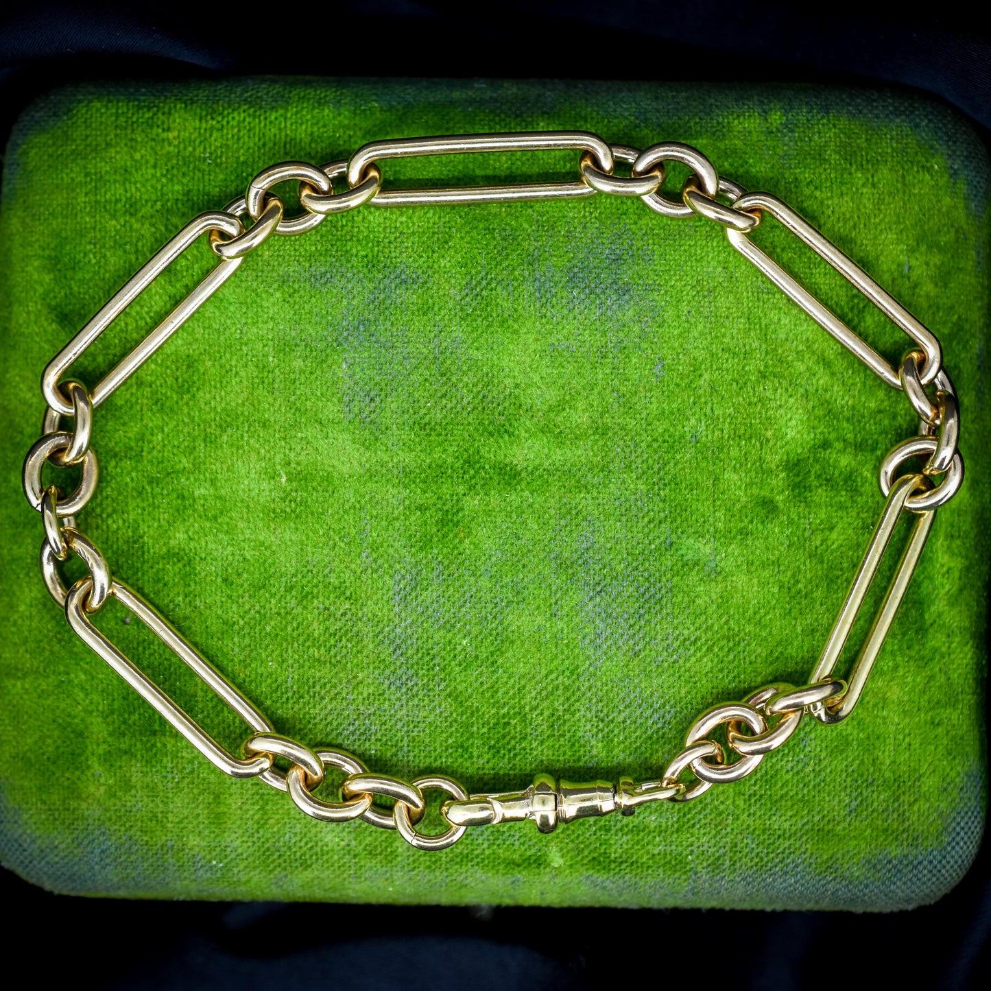 Antique Rolled Gold Trombone Link Bracelet with Dog Clip / Extender | 9"