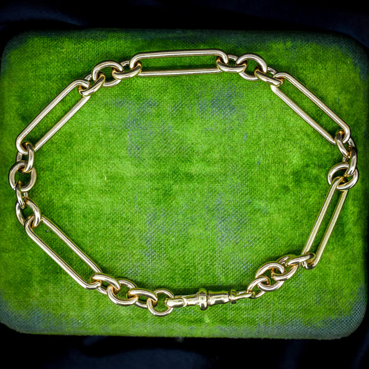 Antique Rolled Gold Trombone Link Bracelet with Dog Clip / Extender | 9"