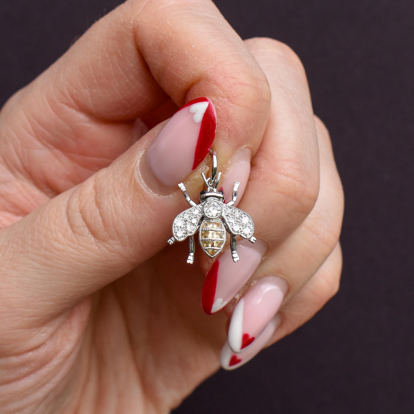 Yellow Sapphire and Diamond Platinum Insect Bee Pendant