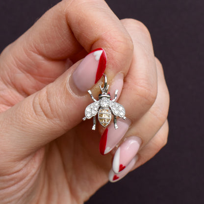 Yellow Sapphire and Diamond Platinum Insect Bee Pendant