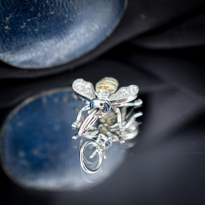 Yellow Sapphire and Diamond Platinum Insect Bee Pendant