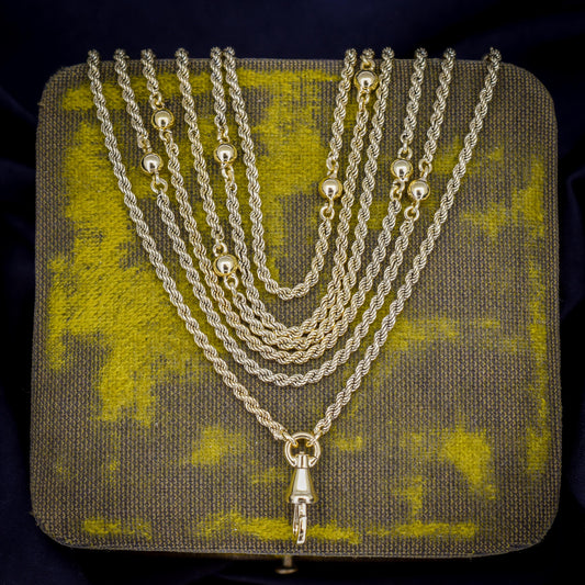 Antique French Gold on Silver Fancy Long Guard Sautoir Chain Necklace | 59"