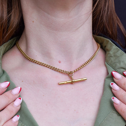 Antique 18ct Yellow Gold Curb Link Albert Watch Chain Necklace | 15.75"