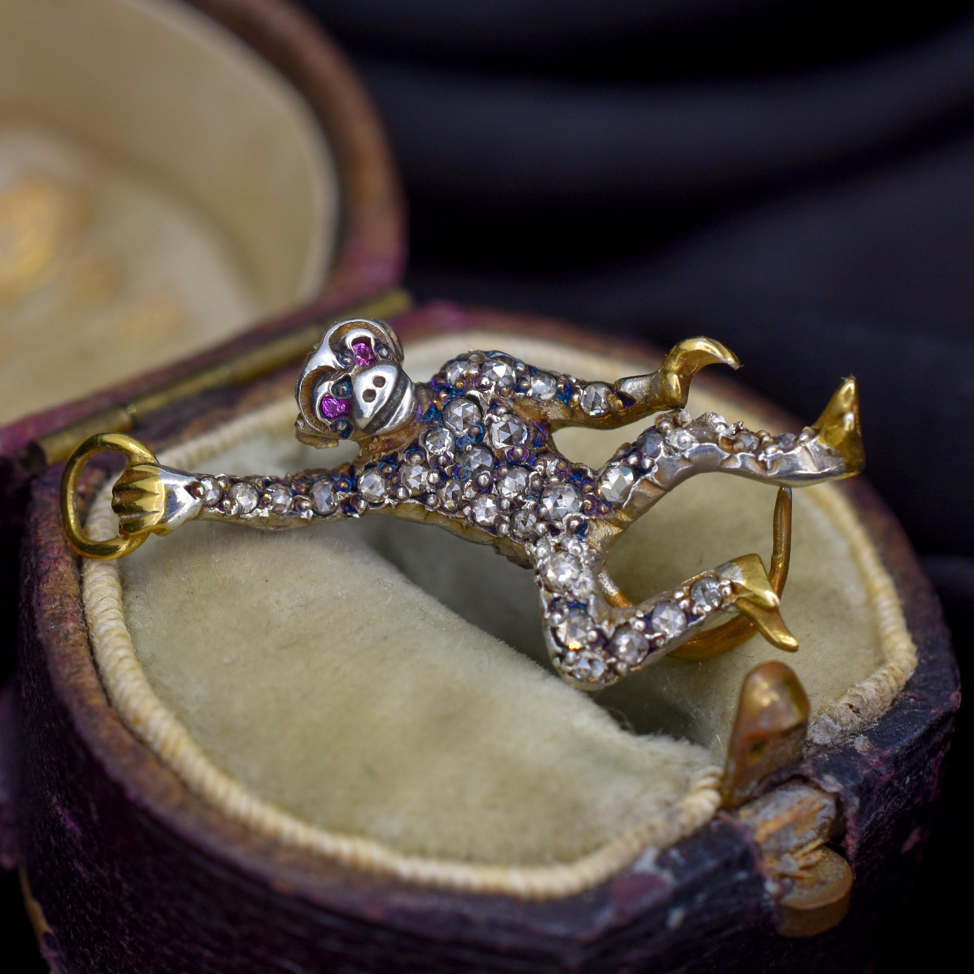 Diamond Monkey Charm Pendant Ruby Eyes | 0.80ct Diamond