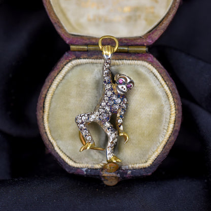 Diamond Monkey Charm Pendant Ruby Eyes | 0.80ct Diamond