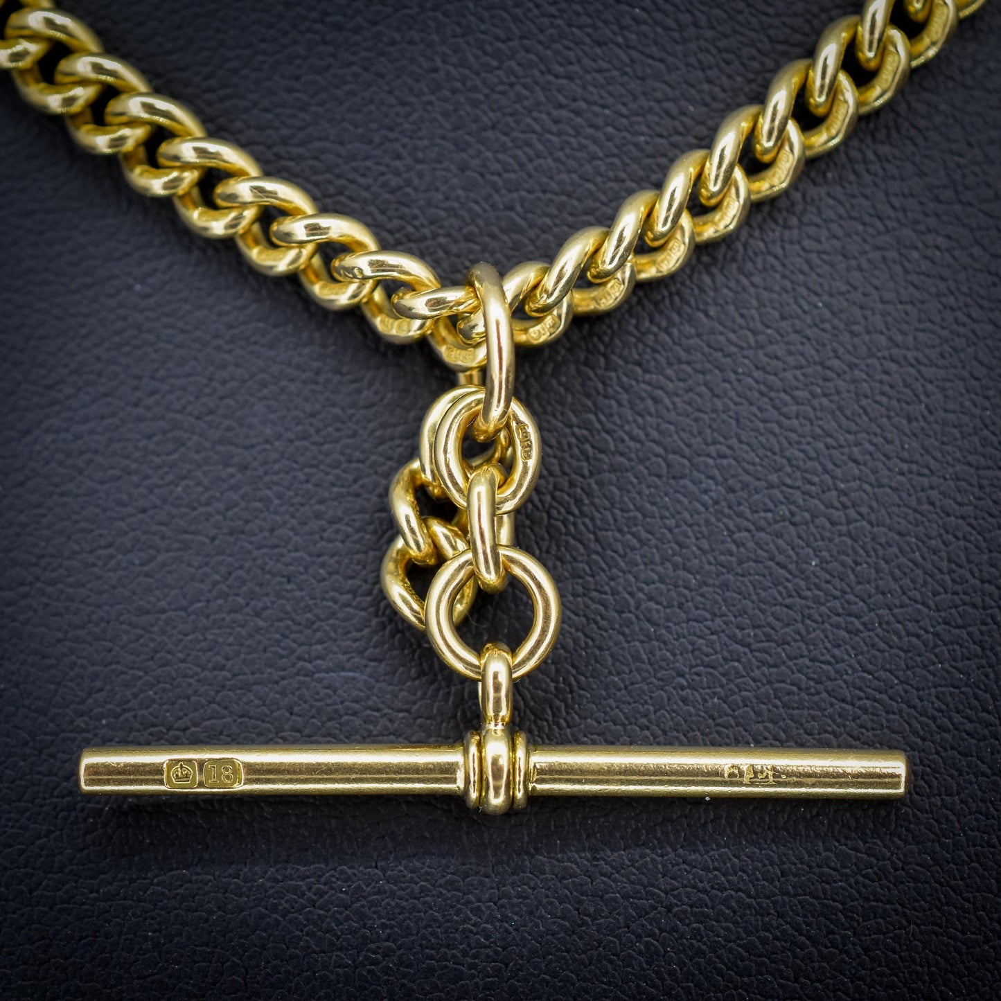 Antique 18ct Yellow Gold Curb Link Albert Watch Chain Necklace | 15"