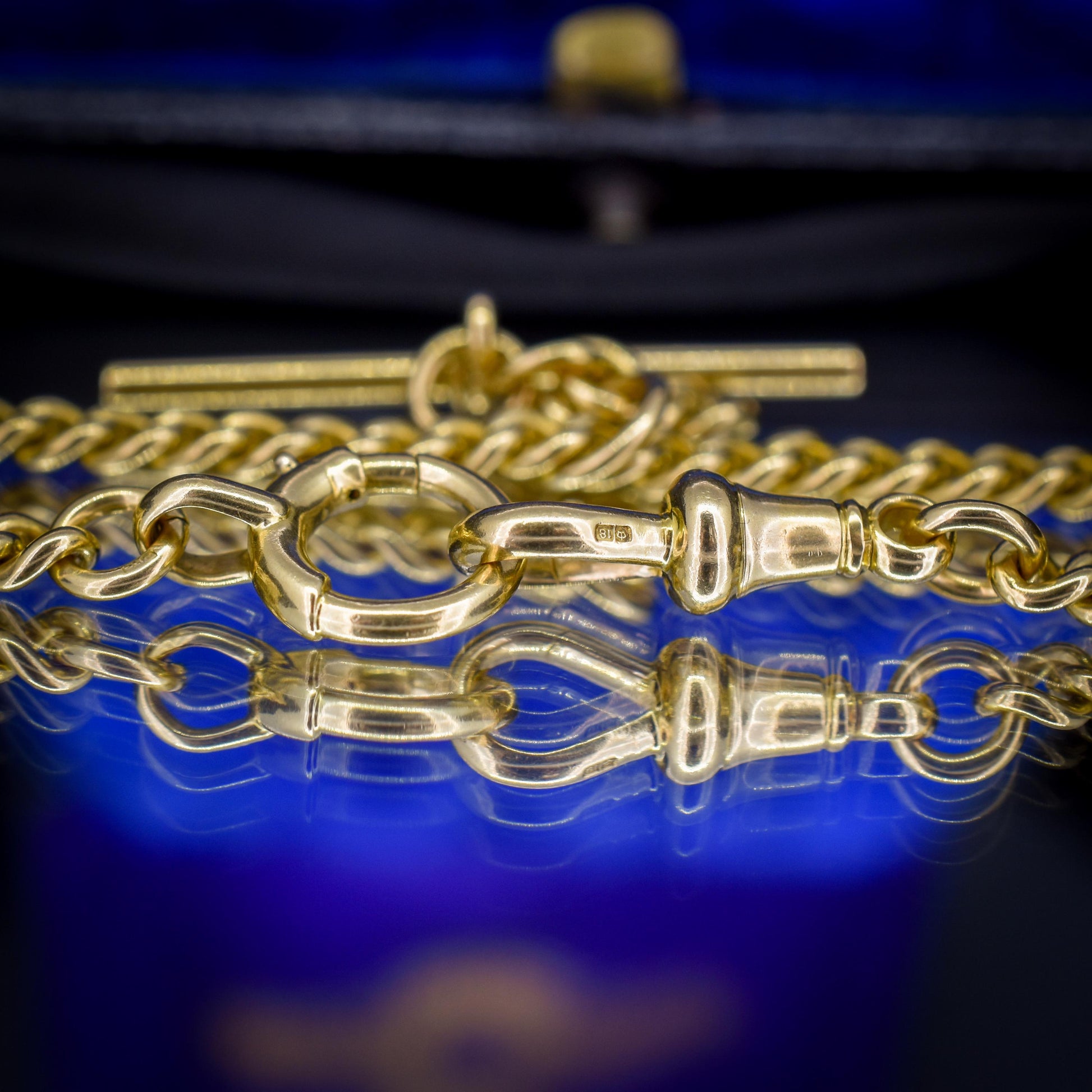 Antique 18ct Yellow Gold Curb Link Albert Watch Chain Necklace | 15"