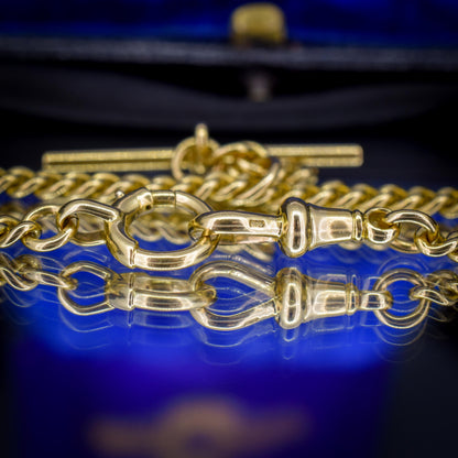 Antique 18ct Yellow Gold Curb Link Albert Watch Chain Necklace | 15"