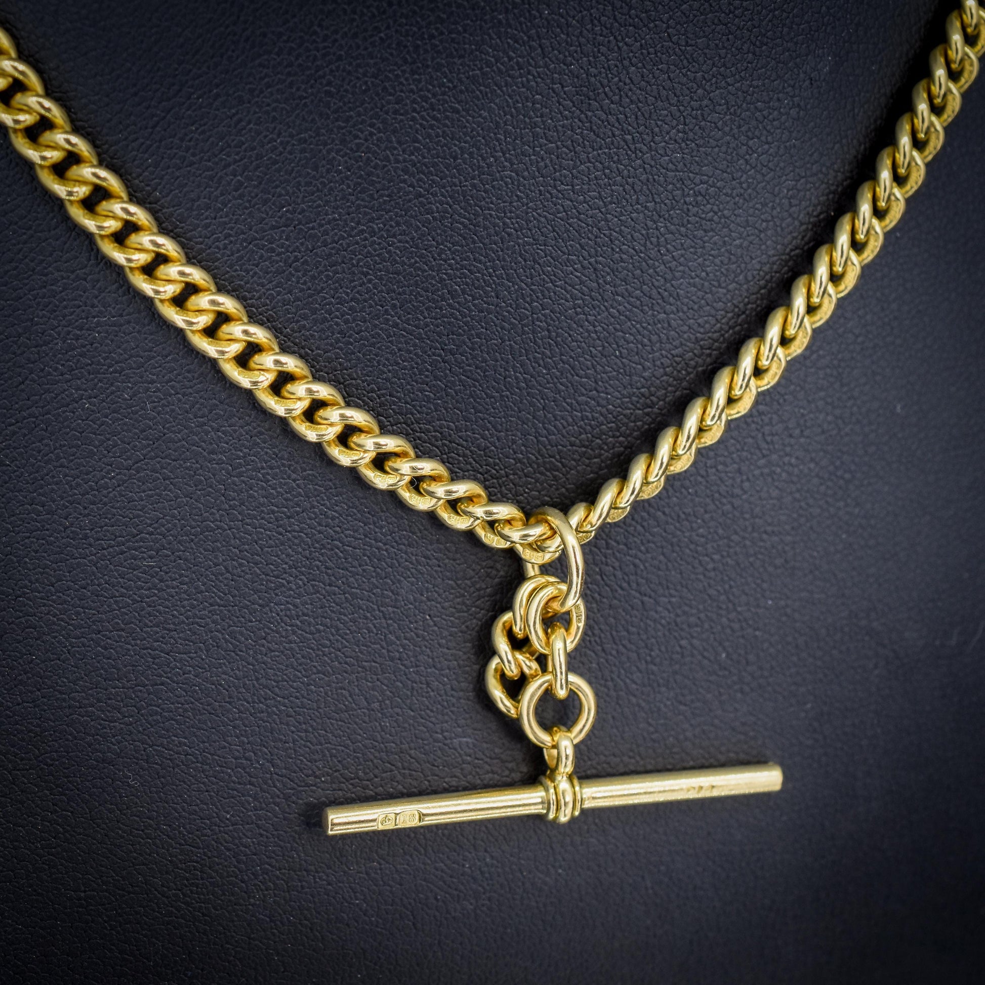Antique 18ct Yellow Gold Curb Link Albert Watch Chain Necklace | 15"
