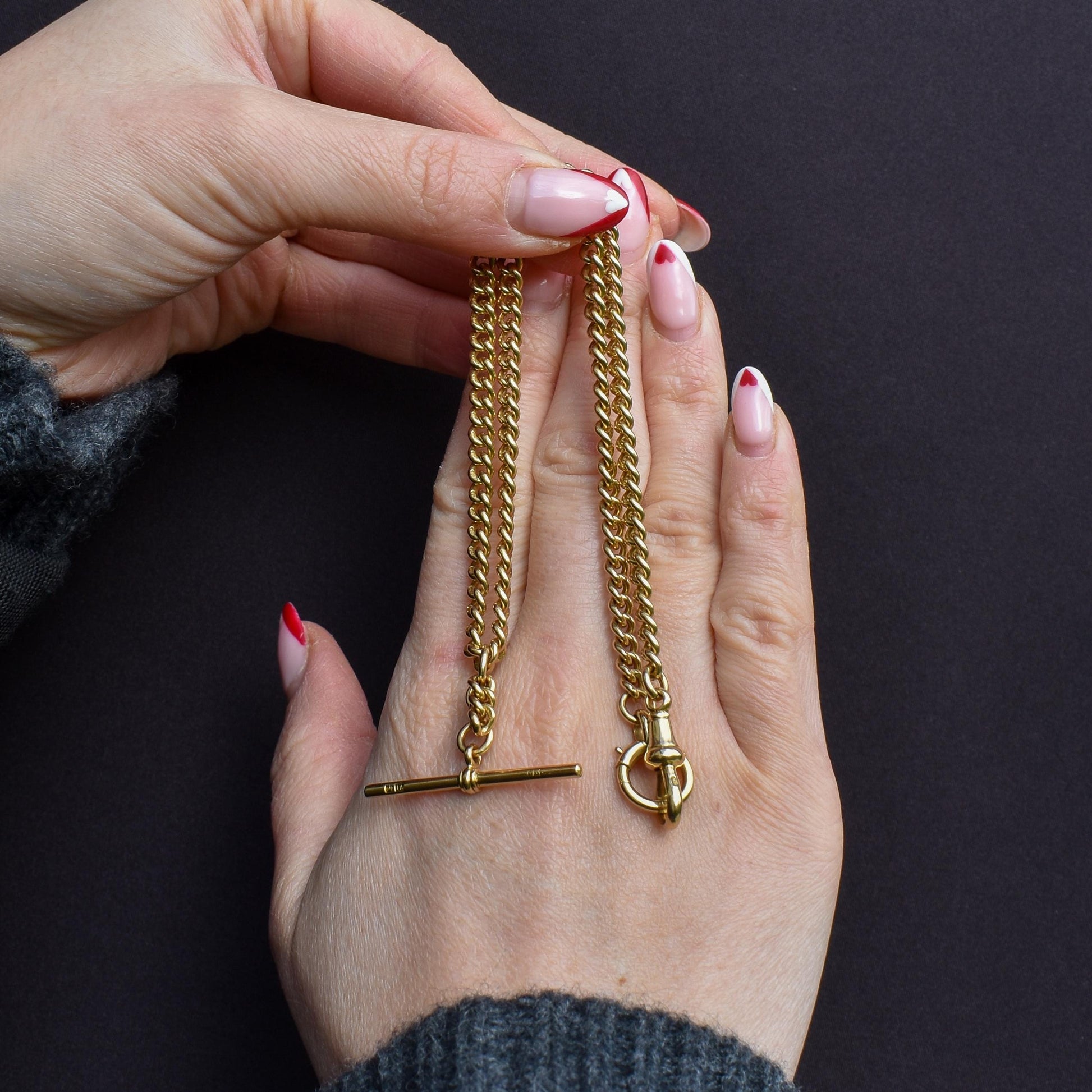 Antique 18ct Yellow Gold Curb Link Albert Watch Chain Necklace | 15"