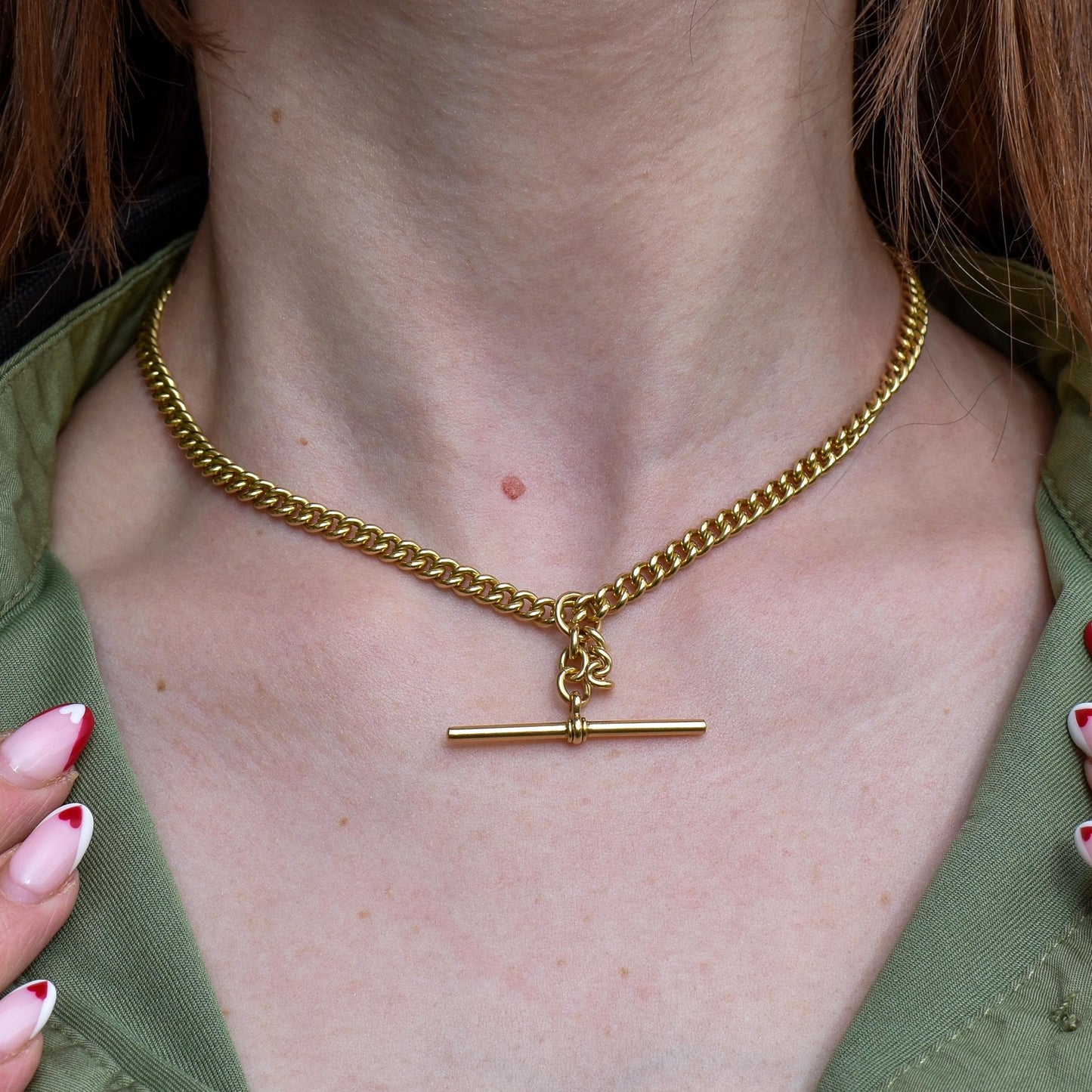 Antique 18ct Yellow Gold Curb Link Albert Watch Chain Necklace | 15"