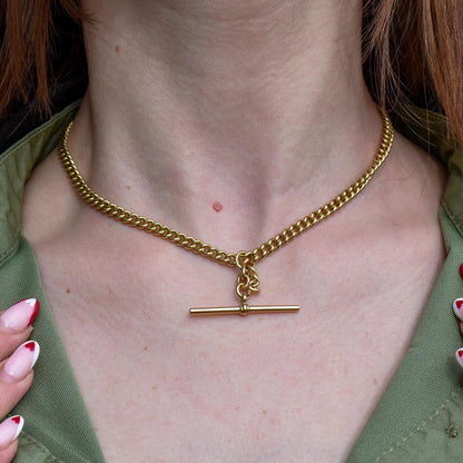 Antique 18ct Yellow Gold Curb Link Albert Watch Chain Necklace | 15"