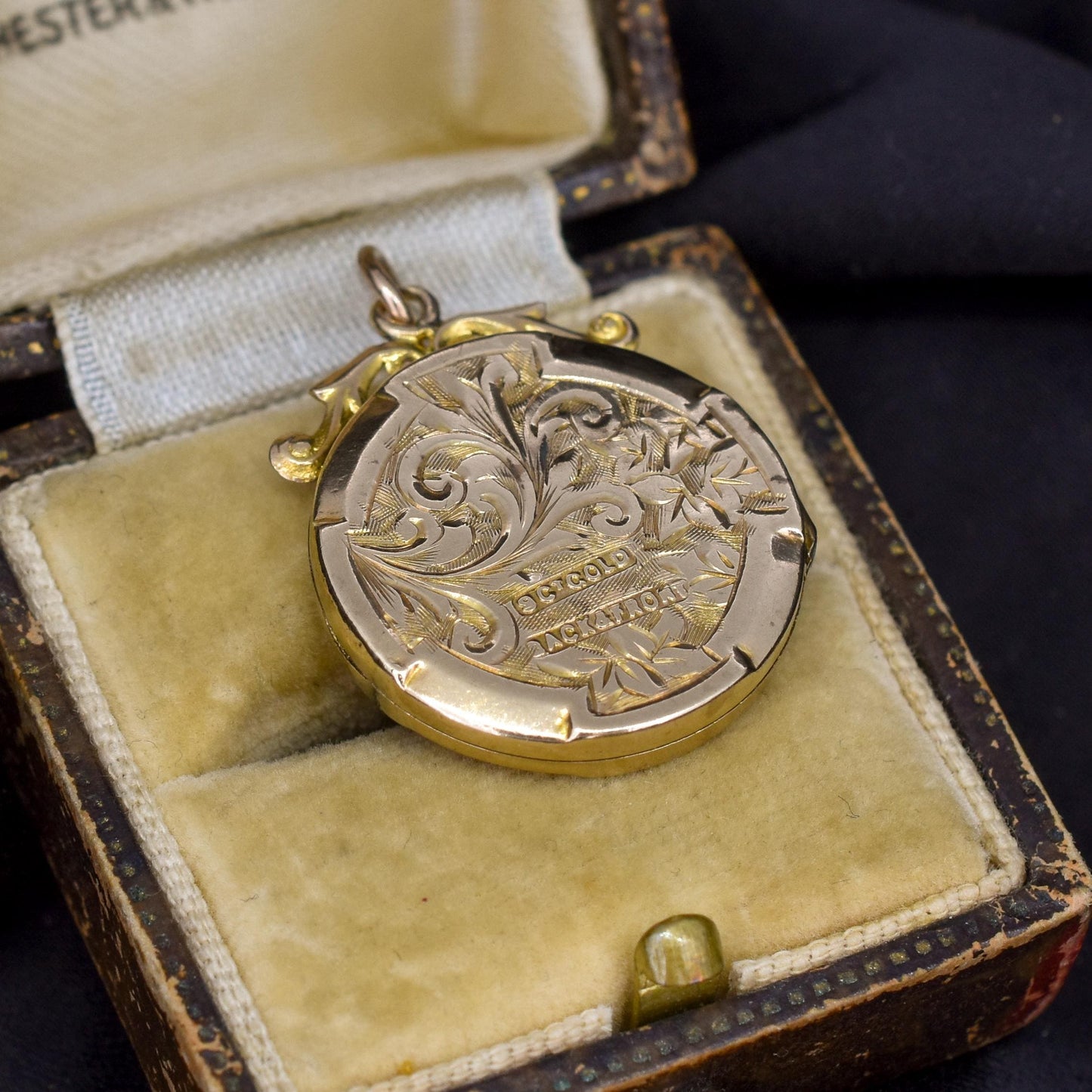 Antique 9ct Gold Engraved Round Fancy Locket Pendant