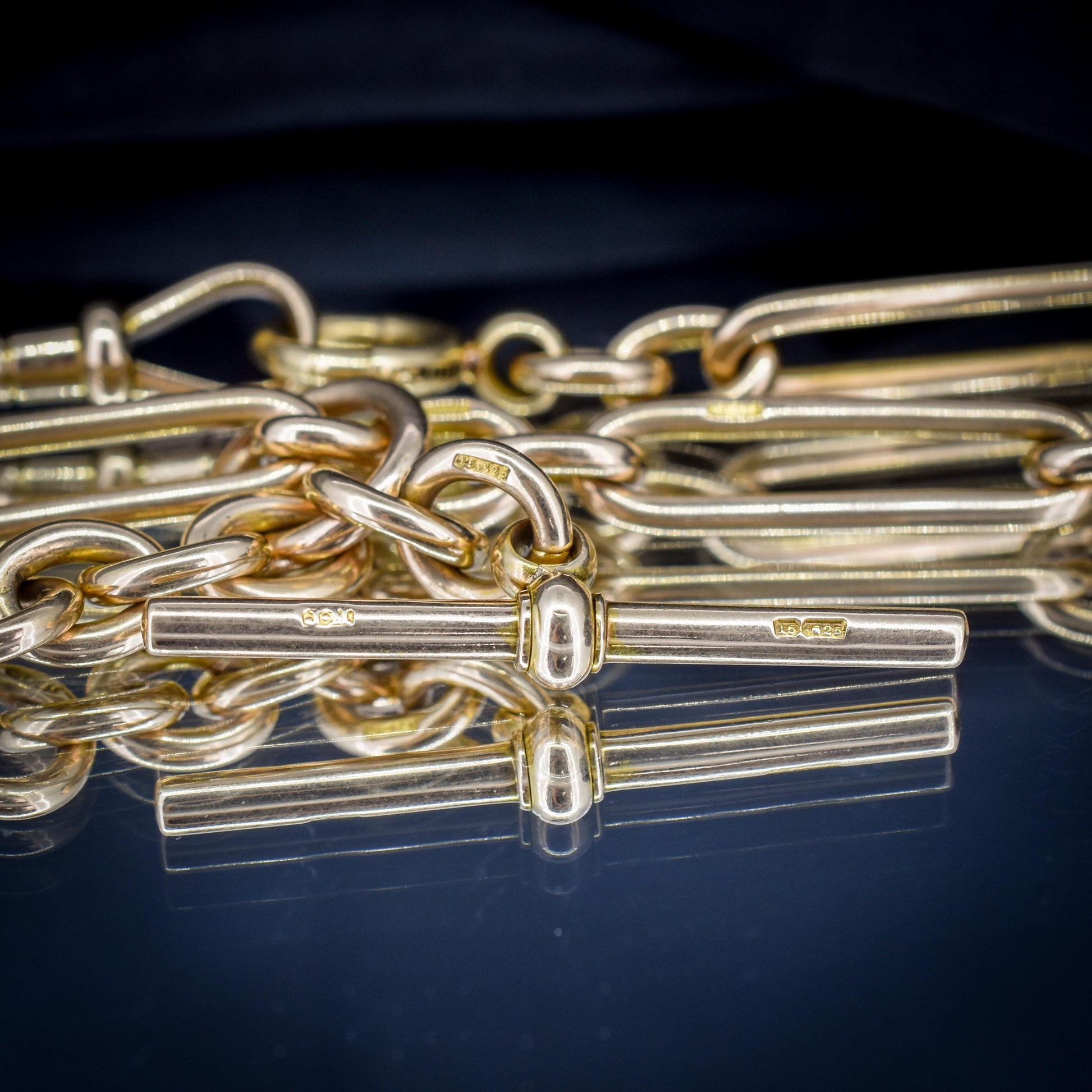 Antique Heavy 15ct Gold Trombone Link Albert Chain Necklace | 15.5"