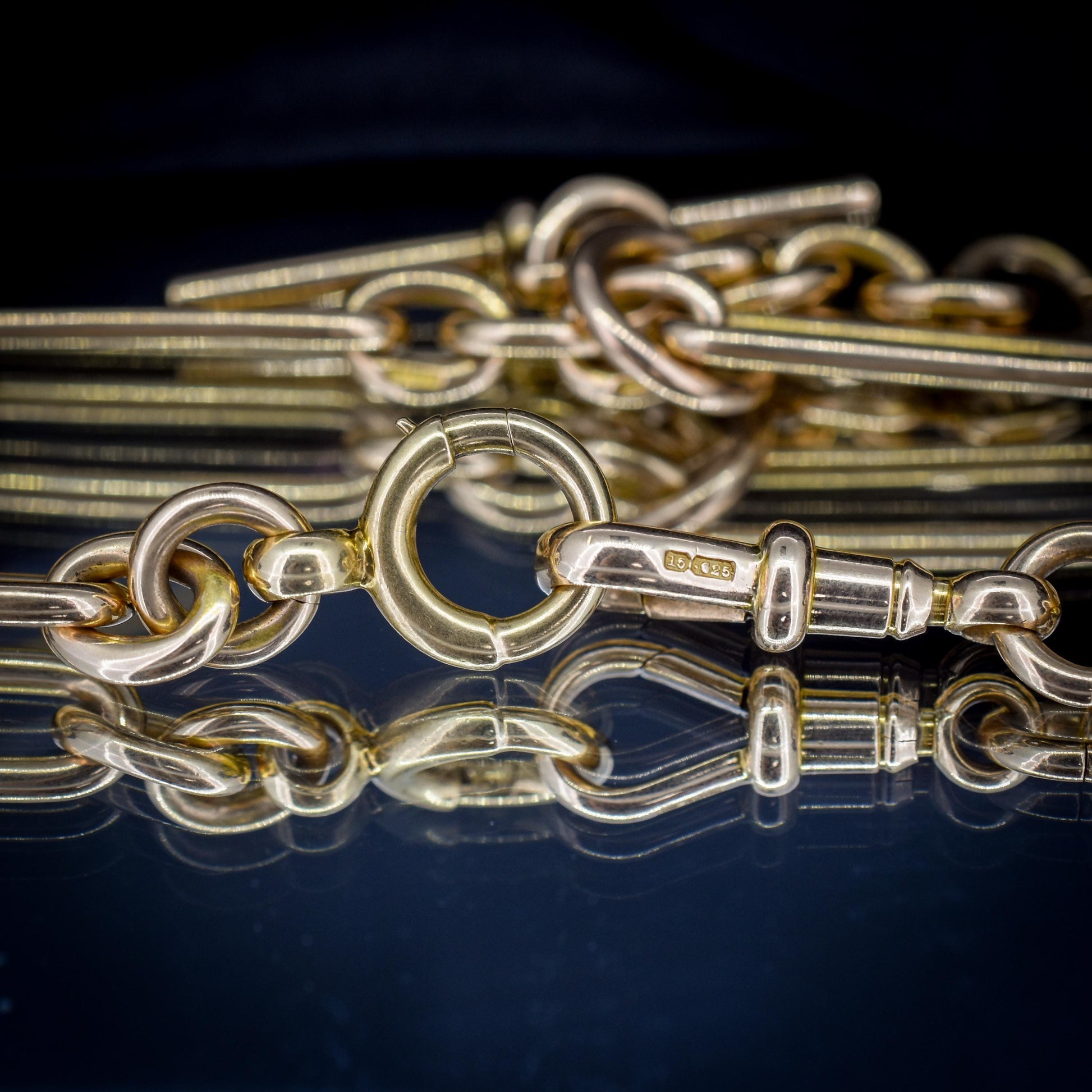 Antique Heavy 15ct Gold Trombone Link Albert Chain Necklace | 15.5"