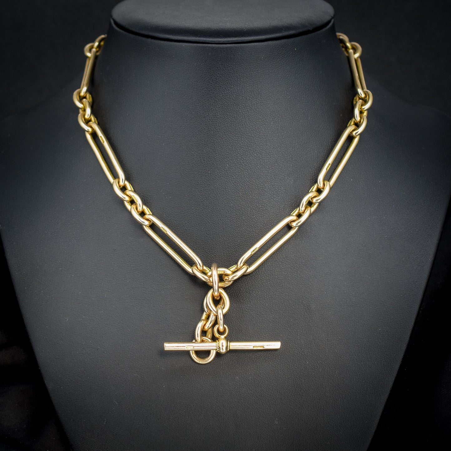 Antique Heavy 15ct Gold Trombone Link Albert Chain Necklace | 15.5"