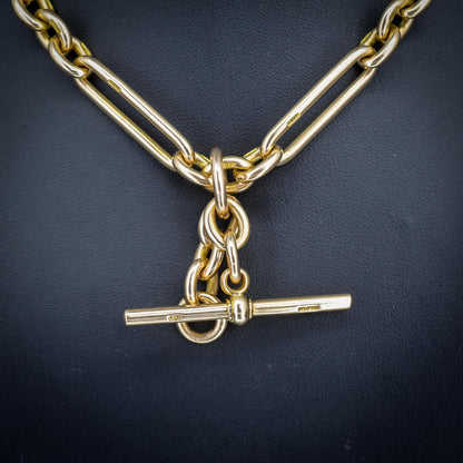Antique Heavy 15ct Gold Trombone Link Albert Chain Necklace | 15.5"