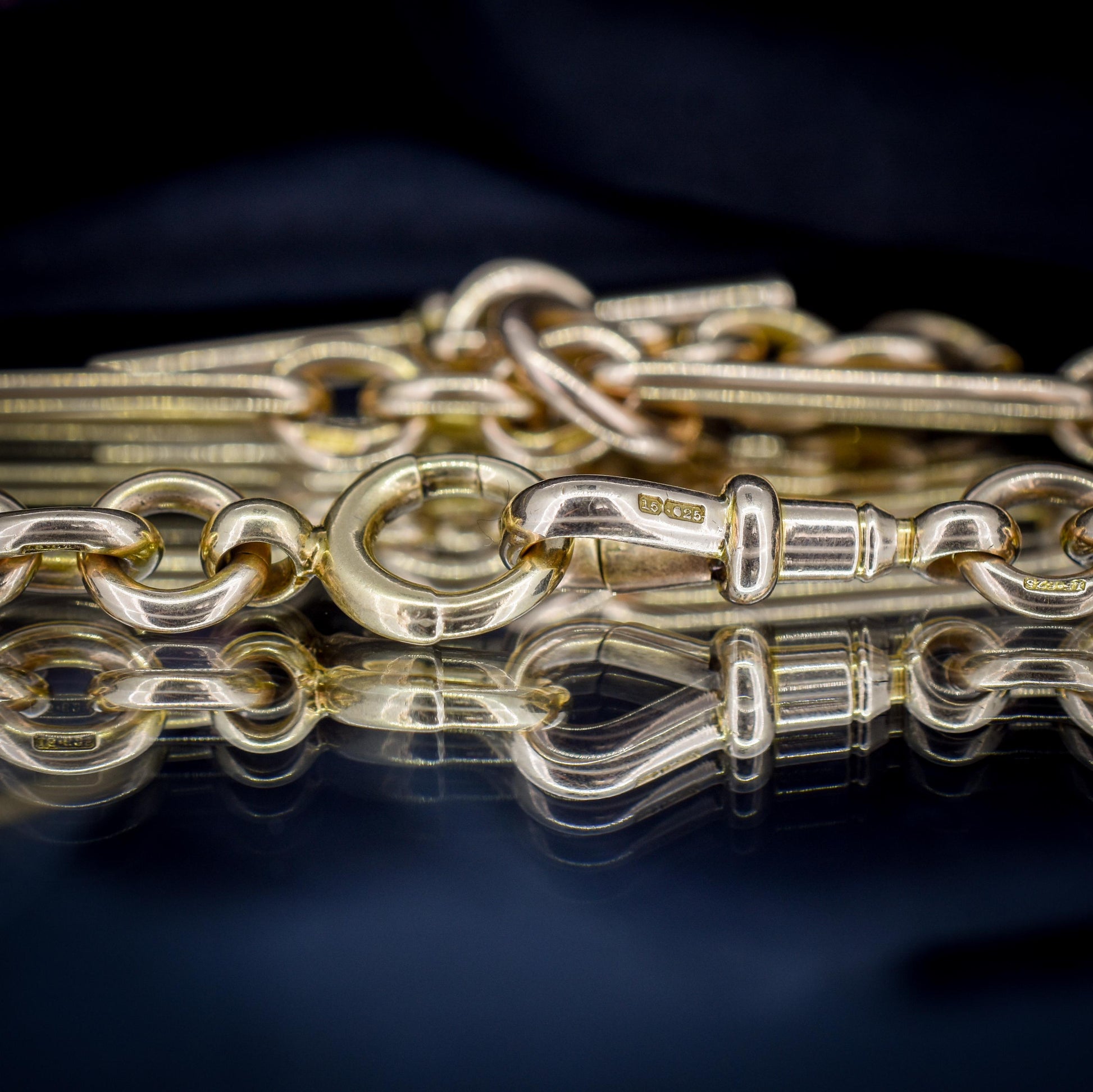 Antique Heavy 15ct Gold Trombone Link Albert Chain Necklace | 15.5"