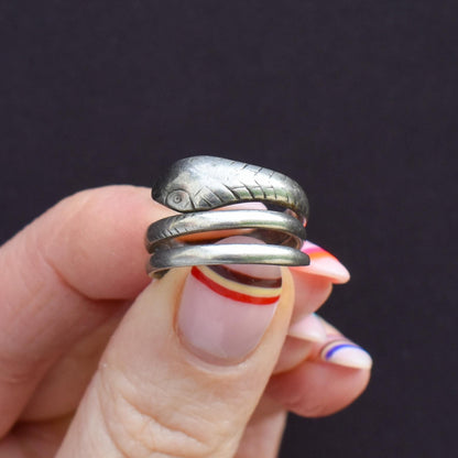 Antique French Snake Serpent Silver Coiled Dress Ring