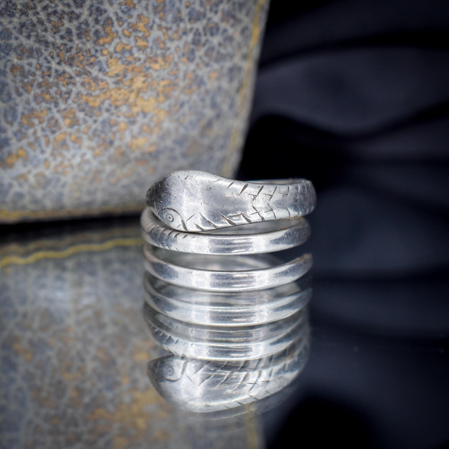 Antique French Snake Serpent Silver Coiled Dress Ring