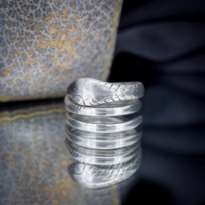 Antique French Snake Serpent Silver Coiled Dress Ring