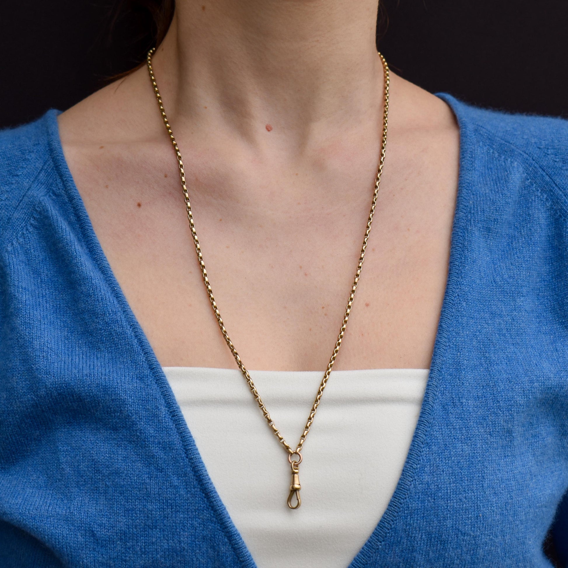 Antique Victorian 9ct Gold Faceted Link Chain Necklace with Dog Clip | 26"