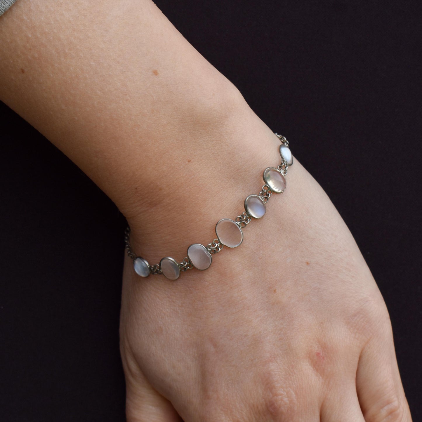 Vintage Cabochon Moonstone Silver Bracelet | 7"