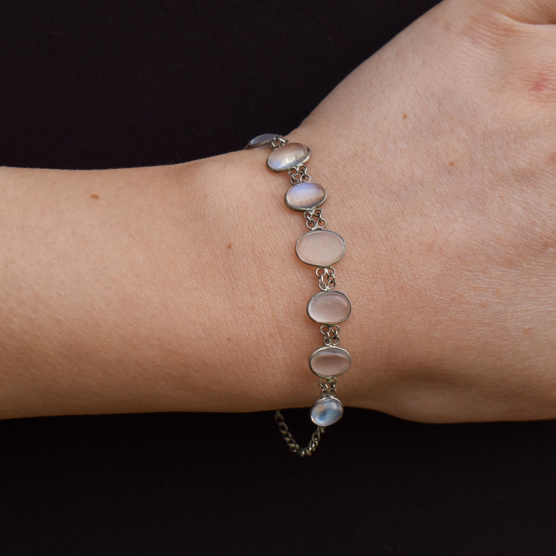 Vintage Cabochon Moonstone Silver Bracelet | 7"