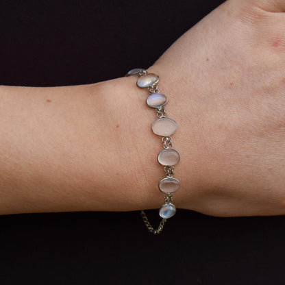 Vintage Cabochon Moonstone Silver Bracelet | 7"