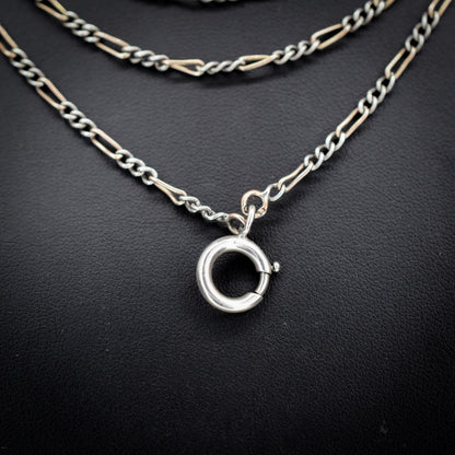 Antique French Niello Silver and Gold Figaro Guard Chain Necklace | 61"