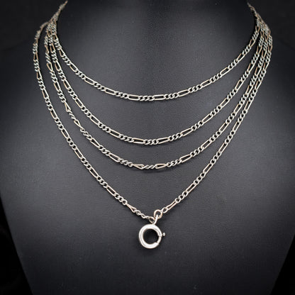 Antique French Niello Silver and Gold Figaro Guard Chain Necklace | 61"