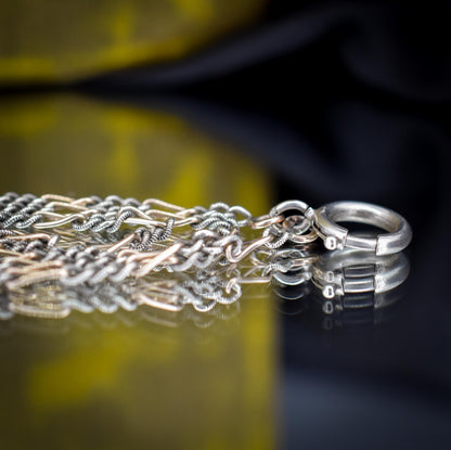 Antique French Niello Silver and Gold Figaro Guard Chain Necklace | 61"