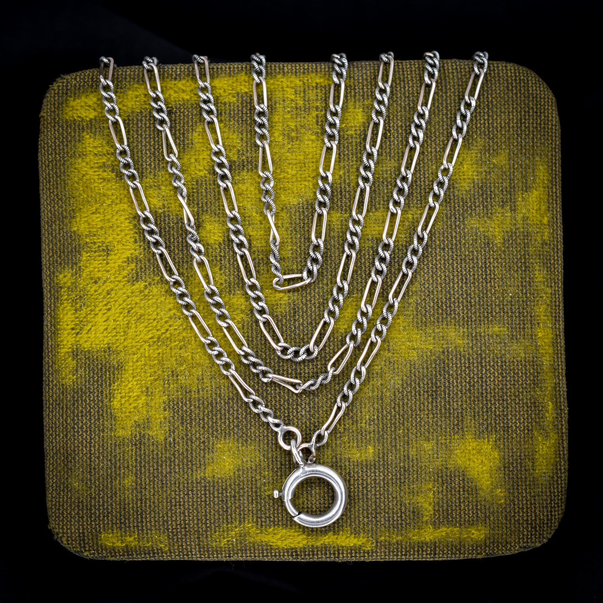 Antique French Niello Silver and Gold Figaro Guard Chain Necklace | 61"