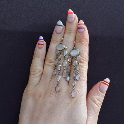 Antique Moonstone Silver Chandelier Drop Earrings
