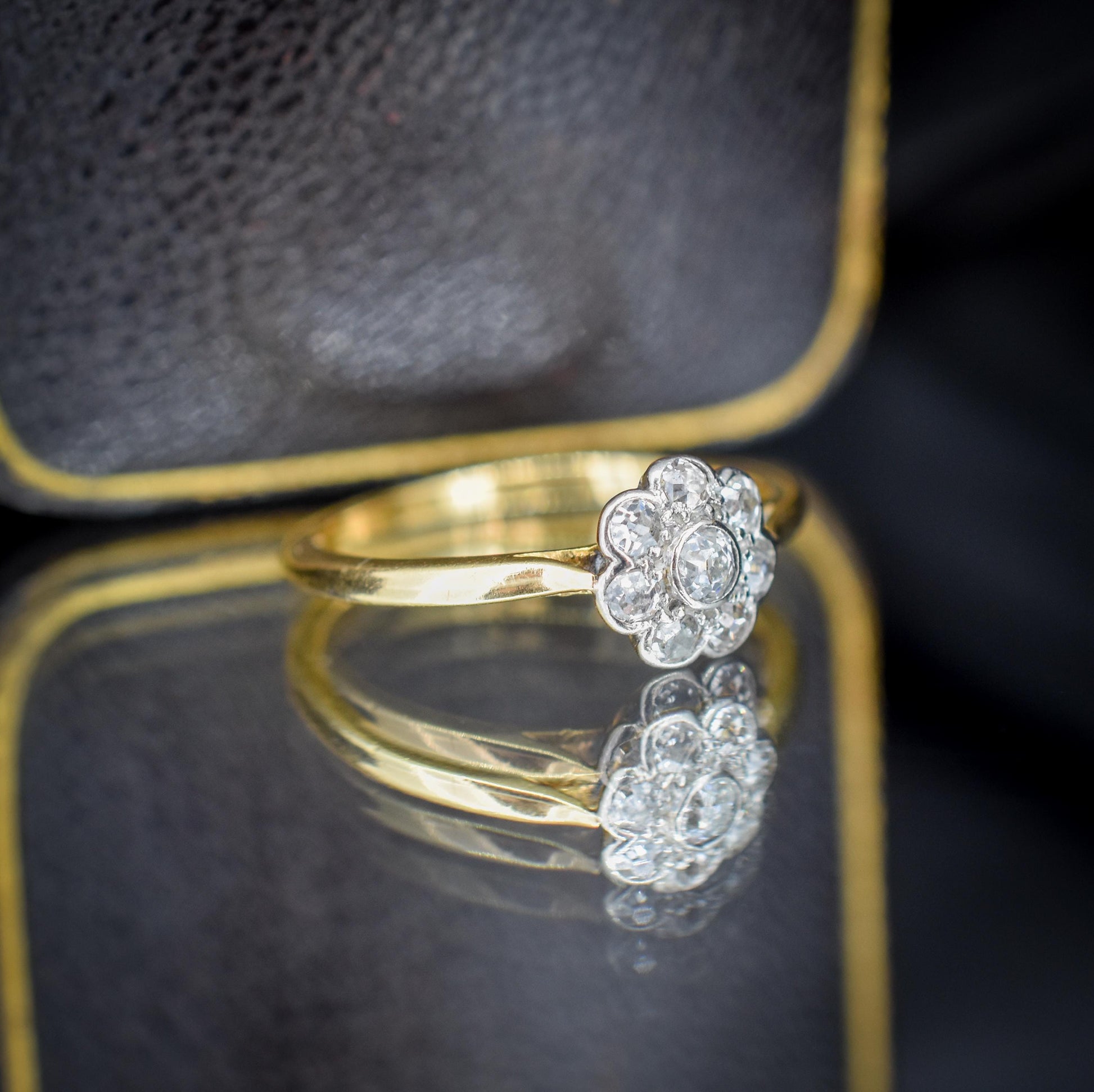 Antique Diamond Cluster Daisy 18ct Gold and Platinum Ring