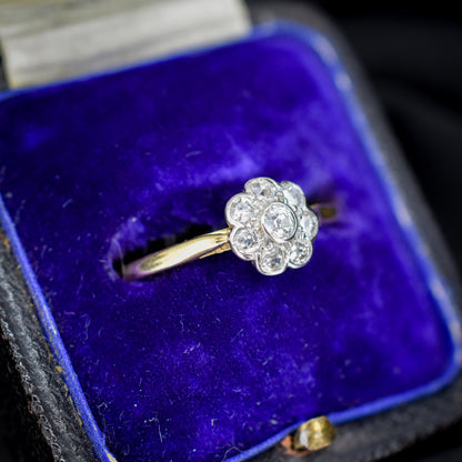 Antique Diamond Cluster Daisy 18ct Gold and Platinum Ring