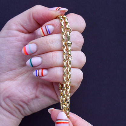 Antique Victorian 9ct Gold Faceted Link Chain Necklace with Dog Clip | 17.75"