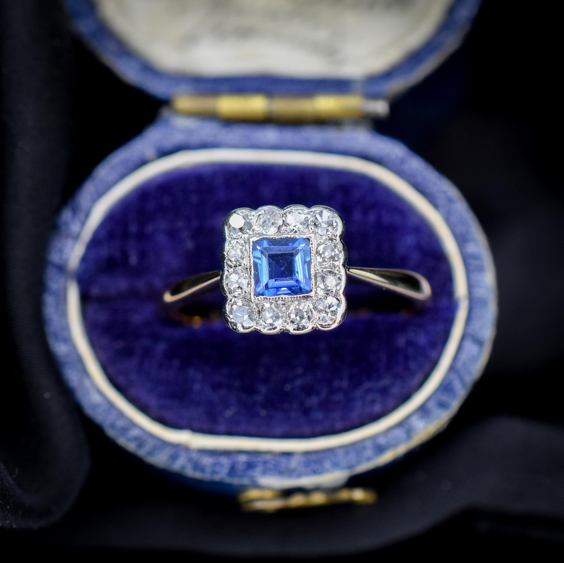 Antique Sapphire and Diamond Cluster 18ct Gold and Platinum Ring