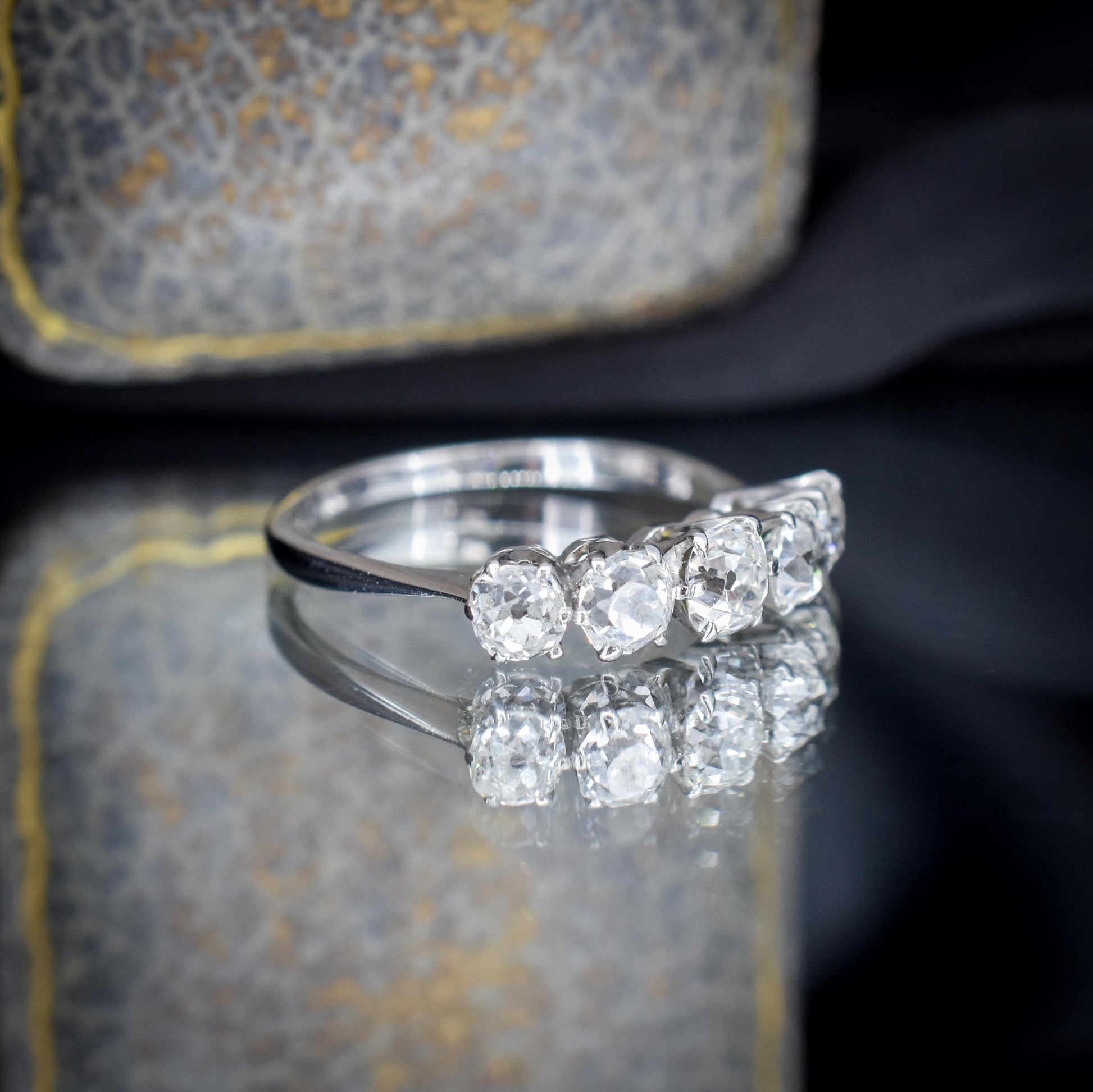 Antique Old Cut Diamond Five Stone 18ct White Gold Ring - 1.25ct total