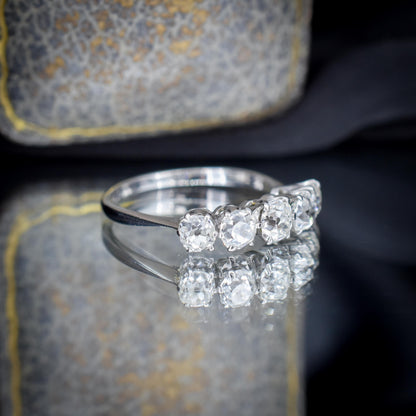 Antique Old Cut Diamond Five Stone 18ct White Gold Ring - 1.25ct total