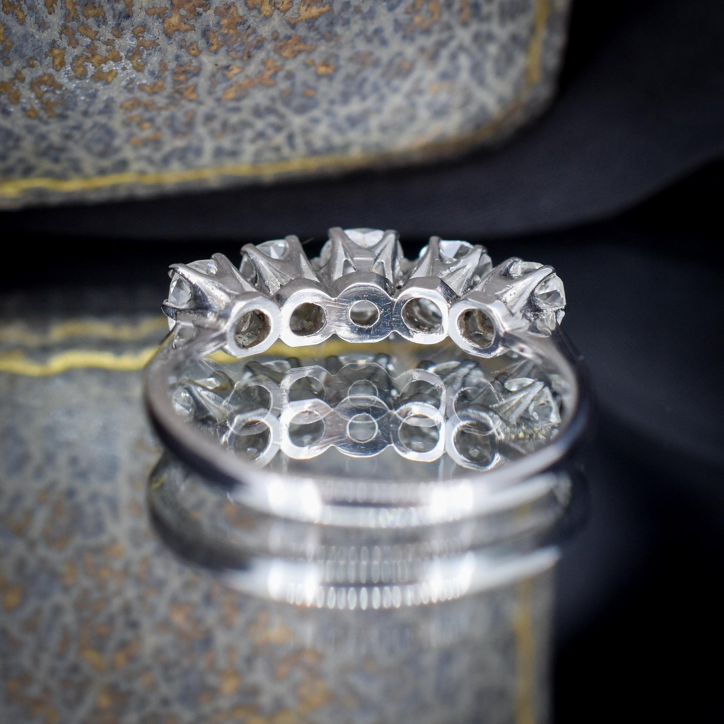 Antique Old Cut Diamond Five Stone 18ct White Gold Ring - 1.25ct total