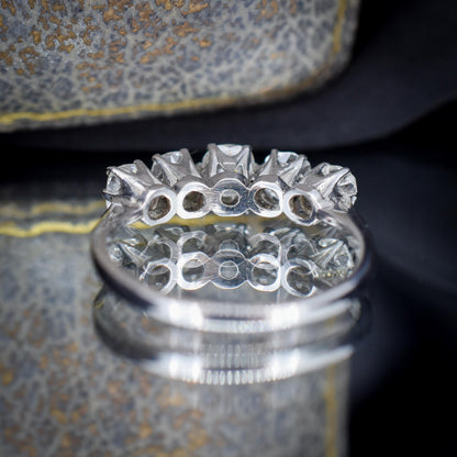 Antique Old Cut Diamond Five Stone 18ct White Gold Ring - 1.25ct total