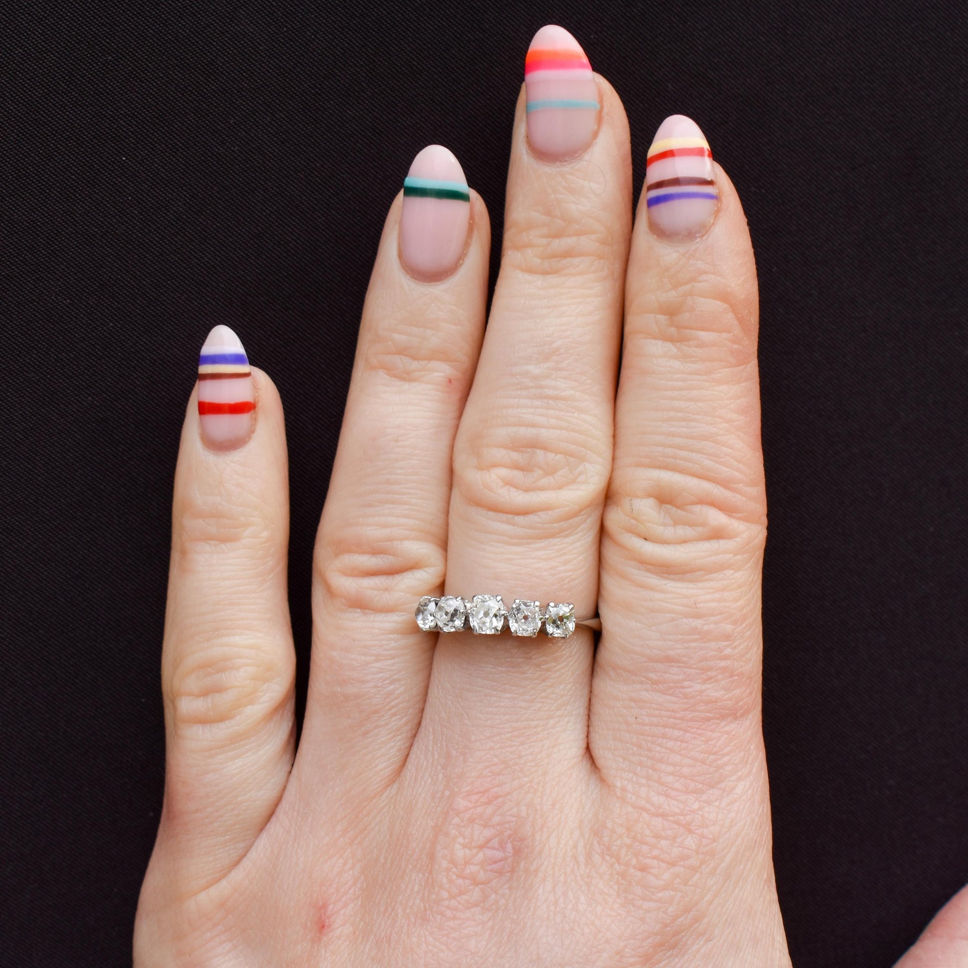 Antique Old Cut Diamond Five Stone 18ct White Gold Ring - 1.25ct total