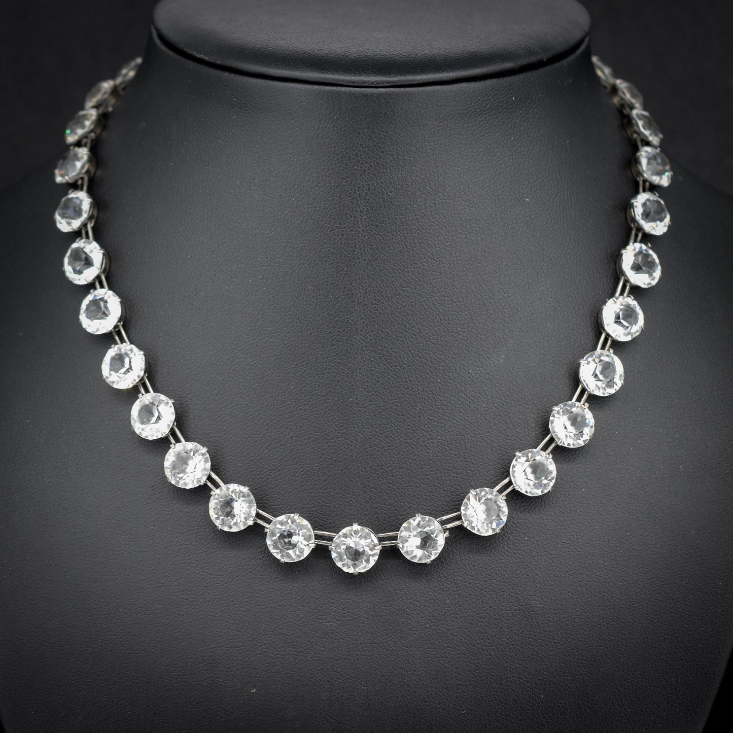 Antique Clear Paste Riviere Silver Short Collar Necklace | 15.5"