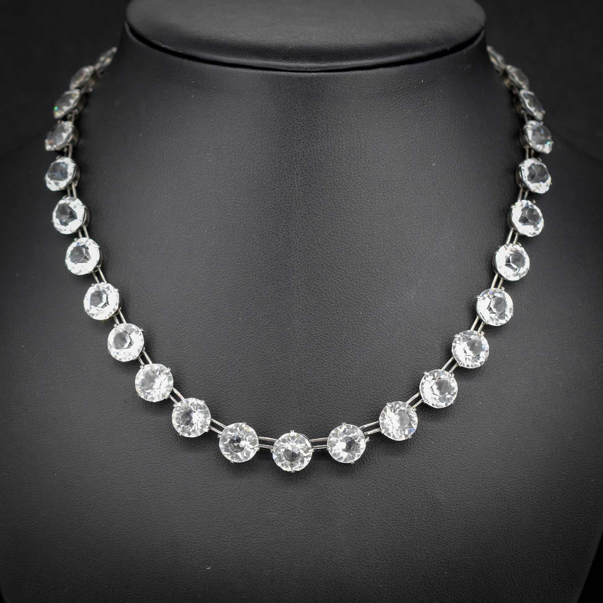 Antique Clear Paste Riviere Silver Short Collar Necklace | 15.5"