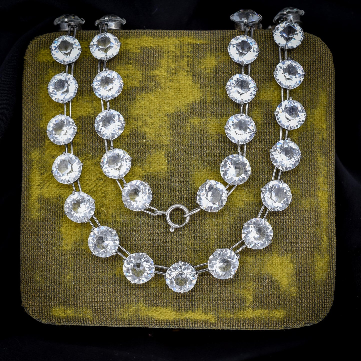 Antique Clear Paste Riviere Silver Short Collar Necklace | 15.5"