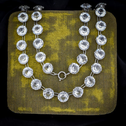 Antique Clear Paste Riviere Silver Short Collar Necklace | 15.5"