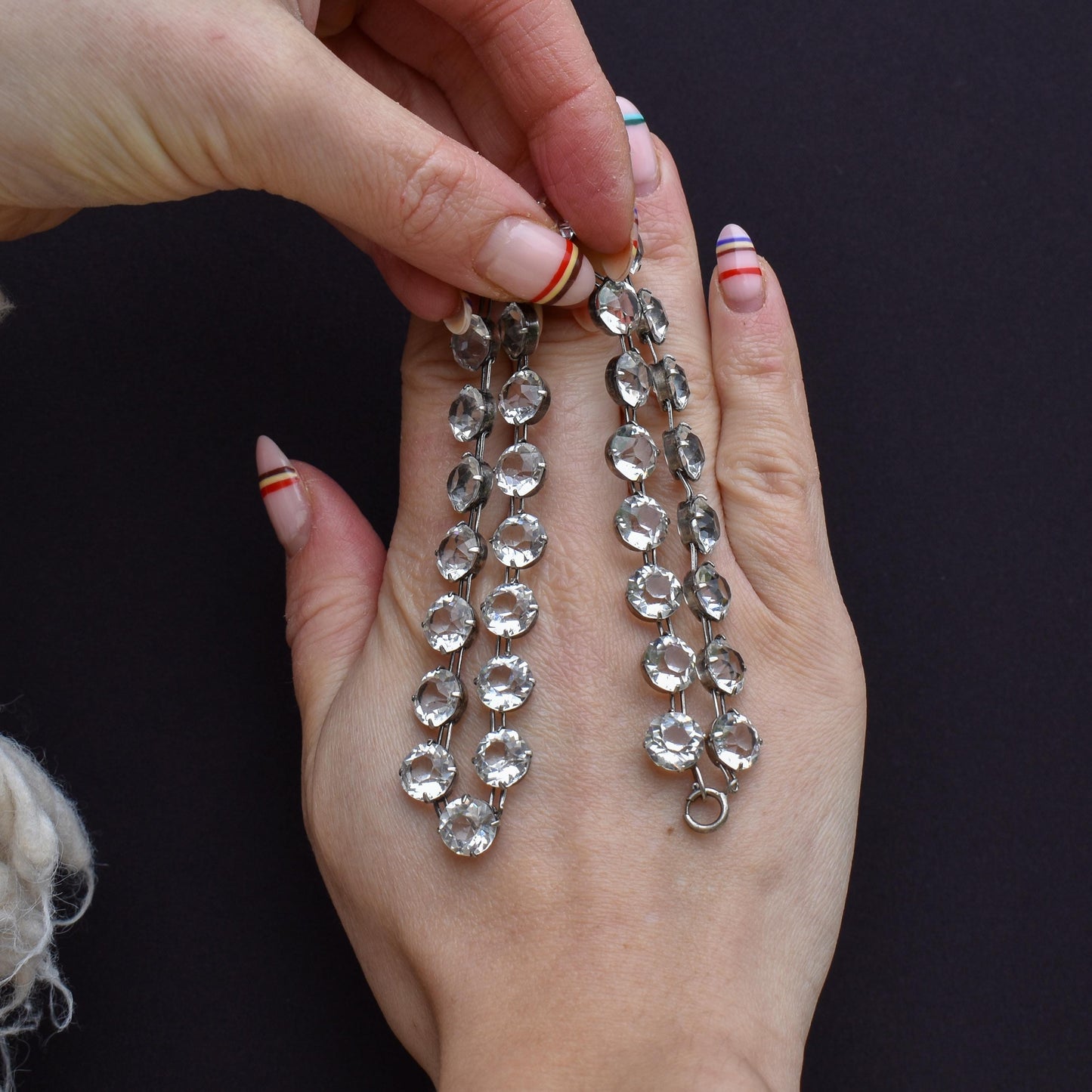 Antique Clear Paste Riviere Silver Short Collar Necklace | 15.5"